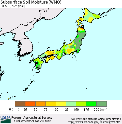 Japan Subsurface Soil Moisture (WMO) Thematic Map For 6/13/2022 - 6/19/2022
