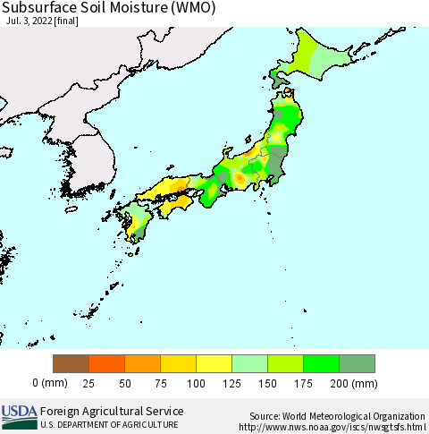 Japan Subsurface Soil Moisture (WMO) Thematic Map For 6/27/2022 - 7/3/2022