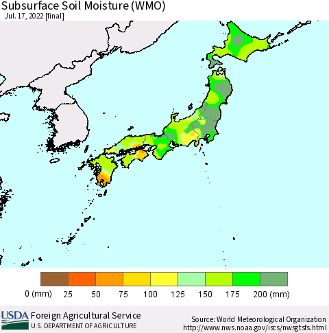 Japan Subsurface Soil Moisture (WMO) Thematic Map For 7/11/2022 - 7/17/2022