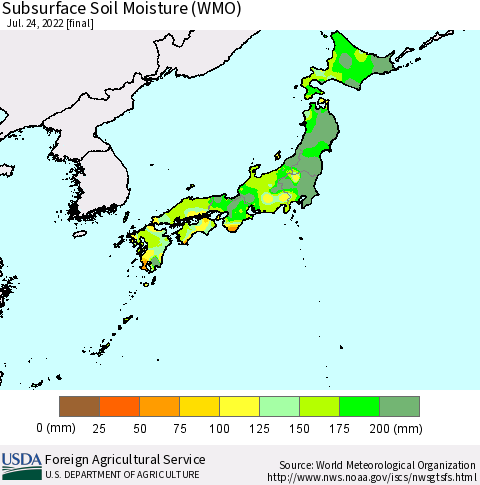 Japan Subsurface Soil Moisture (WMO) Thematic Map For 7/18/2022 - 7/24/2022