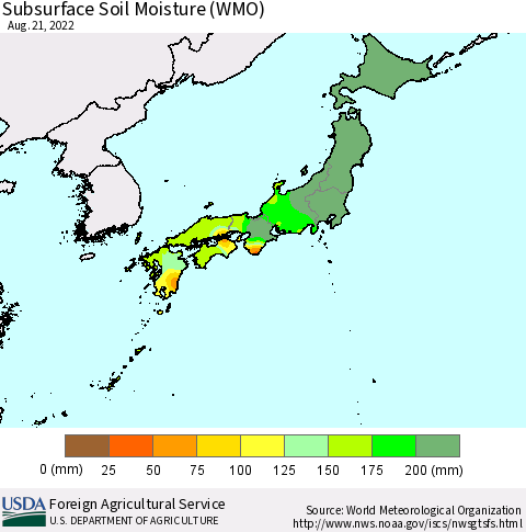 Japan Subsurface Soil Moisture (WMO) Thematic Map For 8/15/2022 - 8/21/2022