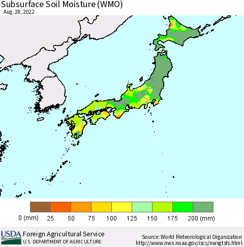 Japan Subsurface Soil Moisture (WMO) Thematic Map For 8/22/2022 - 8/28/2022