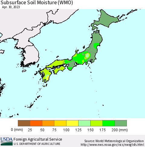 Japan Subsurface Soil Moisture (WMO) Thematic Map For 4/24/2023 - 4/30/2023