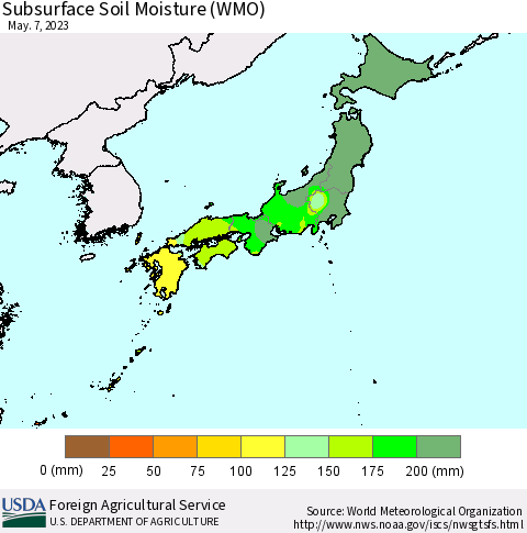 Japan Subsurface Soil Moisture (WMO) Thematic Map For 5/1/2023 - 5/7/2023