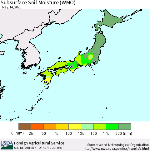 Japan Subsurface Soil Moisture (WMO) Thematic Map For 5/8/2023 - 5/14/2023