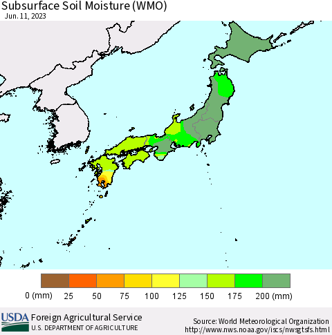 Japan Subsurface Soil Moisture (WMO) Thematic Map For 6/5/2023 - 6/11/2023