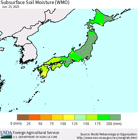 Japan Subsurface Soil Moisture (WMO) Thematic Map For 6/19/2023 - 6/25/2023
