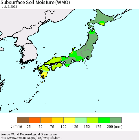 Japan Subsurface Soil Moisture (WMO) Thematic Map For 6/26/2023 - 7/2/2023