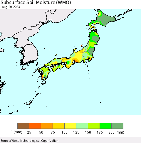 Japan Subsurface Soil Moisture (WMO) Thematic Map For 8/14/2023 - 8/20/2023