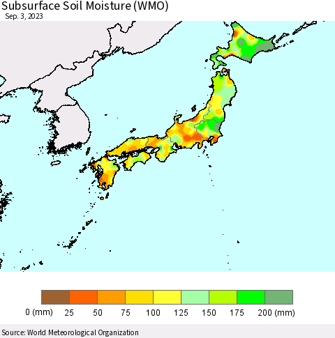 Japan Subsurface Soil Moisture (WMO) Thematic Map For 8/28/2023 - 9/3/2023