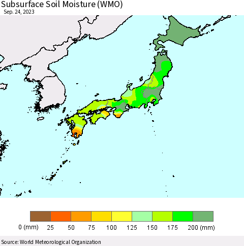 Japan Subsurface Soil Moisture (WMO) Thematic Map For 9/18/2023 - 9/24/2023