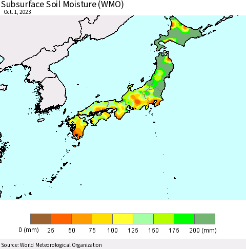 Japan Subsurface Soil Moisture (WMO) Thematic Map For 9/25/2023 - 10/1/2023