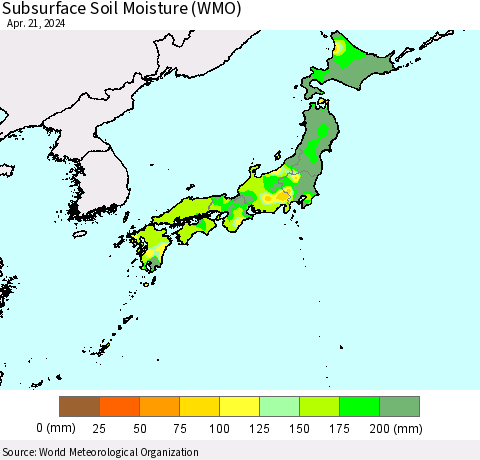 Japan Subsurface Soil Moisture (WMO) Thematic Map For 4/15/2024 - 4/21/2024