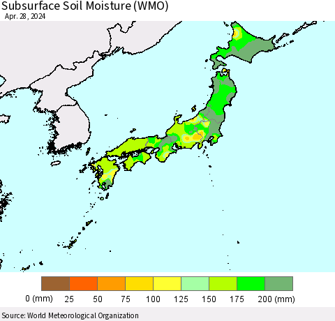 Japan Subsurface Soil Moisture (WMO) Thematic Map For 4/22/2024 - 4/28/2024
