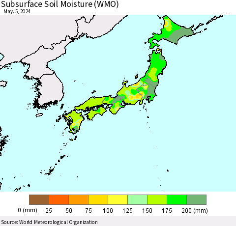 Japan Subsurface Soil Moisture (WMO) Thematic Map For 4/29/2024 - 5/5/2024