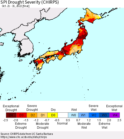 Japan SPI Drought Severity (CHIRPS) Thematic Map For 10/21/2022 - 10/31/2022