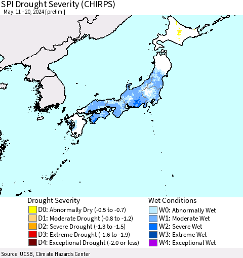Japan SPI Drought Severity (CHIRPS) Thematic Map For 5/11/2024 - 5/20/2024
