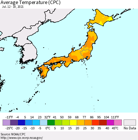 Japan Average Temperature (CPC) Thematic Map For 7/12/2021 - 7/18/2021