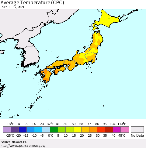 Japan Average Temperature (CPC) Thematic Map For 9/6/2021 - 9/12/2021