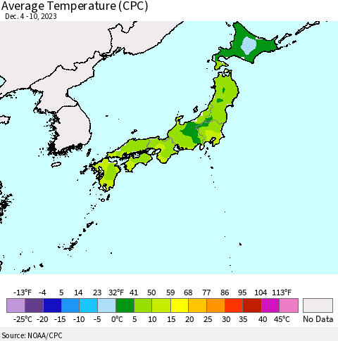 Japan Average Temperature (CPC) Thematic Map For 12/4/2023 - 12/10/2023
