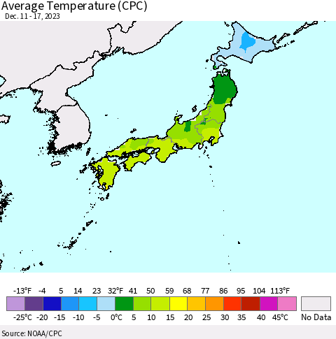 Japan Average Temperature (CPC) Thematic Map For 12/11/2023 - 12/17/2023