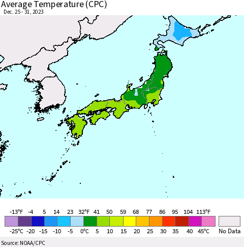 Japan Average Temperature (CPC) Thematic Map For 12/25/2023 - 12/31/2023