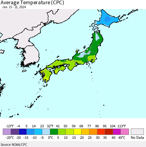 Japan Average Temperature (CPC) Thematic Map For 1/15/2024 - 1/21/2024