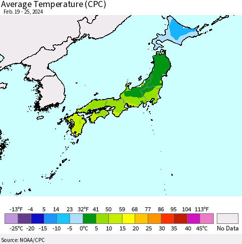Japan Average Temperature (CPC) Thematic Map For 2/19/2024 - 2/25/2024
