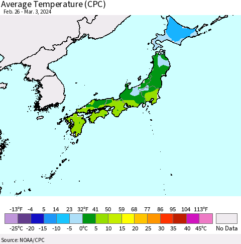 Japan Average Temperature (CPC) Thematic Map For 2/26/2024 - 3/3/2024