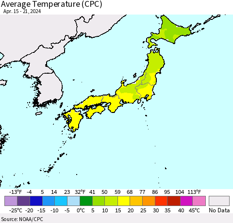 Japan Average Temperature (CPC) Thematic Map For 4/15/2024 - 4/21/2024