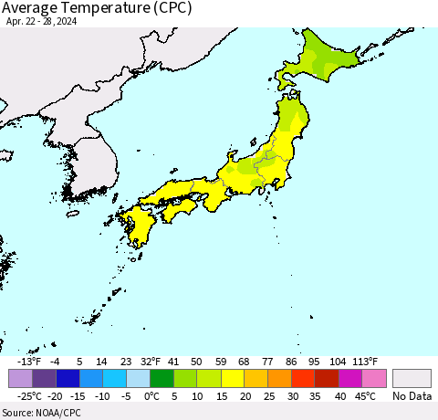Japan Average Temperature (CPC) Thematic Map For 4/22/2024 - 4/28/2024