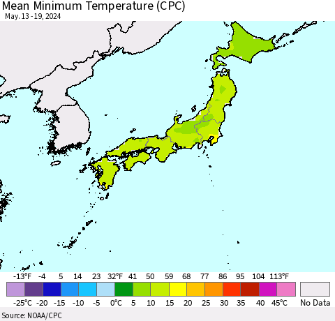 Japan Mean Minimum Temperature (CPC) Thematic Map For 5/13/2024 - 5/19/2024