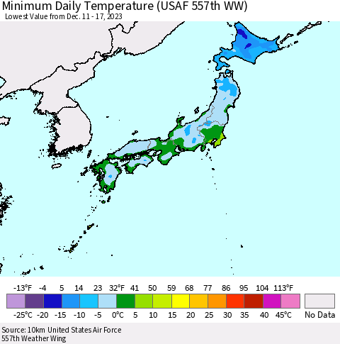 Japan Minimum Daily Temperature (USAF 557th WW) Thematic Map For 12/11/2023 - 12/17/2023