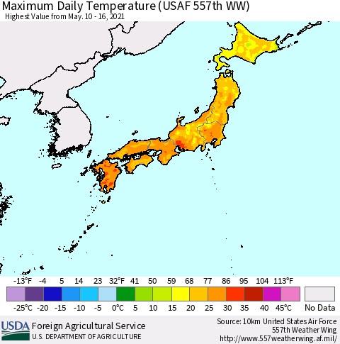 Japan Maximum Daily Temperature (USAF 557th WW) Thematic Map For 5/10/2021 - 5/16/2021