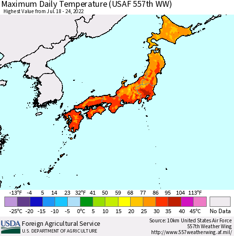 Japan Maximum Daily Temperature (USAF 557th WW) Thematic Map For 7/18/2022 - 7/24/2022