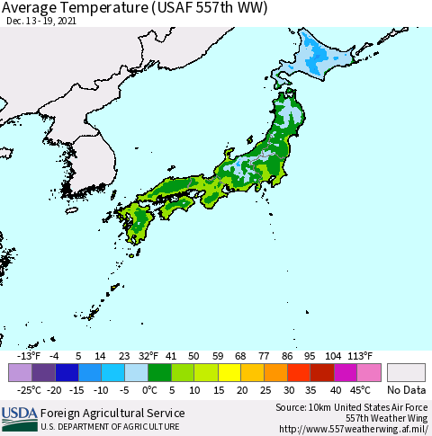 Japan Average Temperature (USAF 557th WW) Thematic Map For 12/13/2021 - 12/19/2021