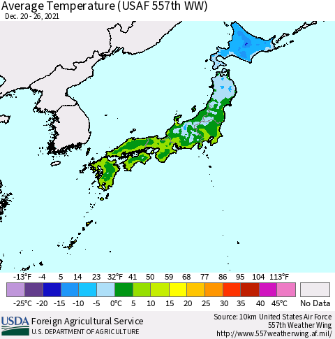 Japan Average Temperature (USAF 557th WW) Thematic Map For 12/20/2021 - 12/26/2021