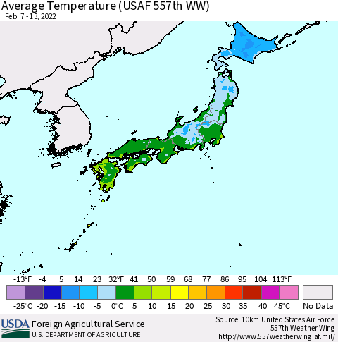 Japan Average Temperature (USAF 557th WW) Thematic Map For 2/7/2022 - 2/13/2022