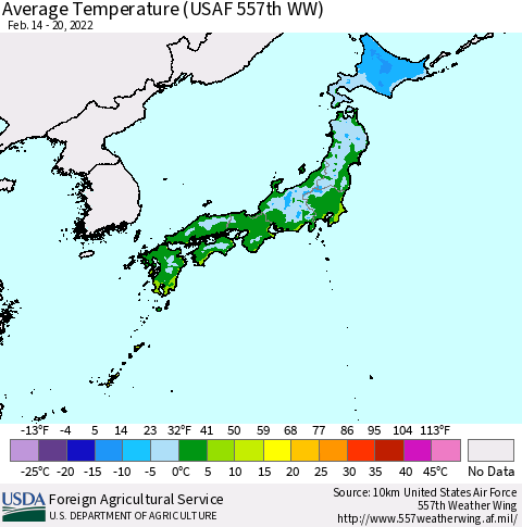 Japan Average Temperature (USAF 557th WW) Thematic Map For 2/14/2022 - 2/20/2022