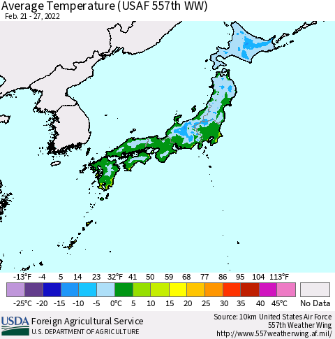 Japan Average Temperature (USAF 557th WW) Thematic Map For 2/21/2022 - 2/27/2022