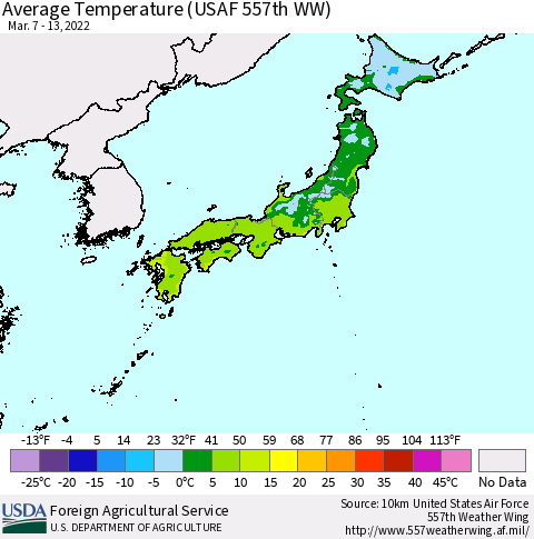 Japan Average Temperature (USAF 557th WW) Thematic Map For 3/7/2022 - 3/13/2022
