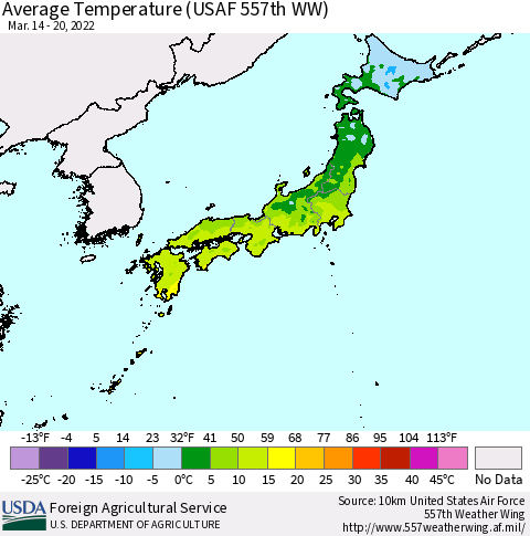 Japan Average Temperature (USAF 557th WW) Thematic Map For 3/14/2022 - 3/20/2022