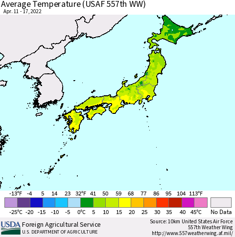Japan Average Temperature (USAF 557th WW) Thematic Map For 4/11/2022 - 4/17/2022