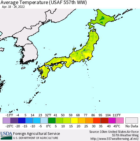 Japan Average Temperature (USAF 557th WW) Thematic Map For 4/18/2022 - 4/24/2022