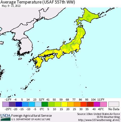 Japan Average Temperature (USAF 557th WW) Thematic Map For 5/9/2022 - 5/15/2022