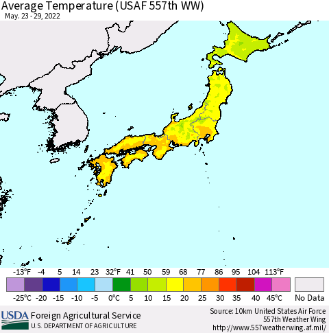 Japan Average Temperature (USAF 557th WW) Thematic Map For 5/23/2022 - 5/29/2022