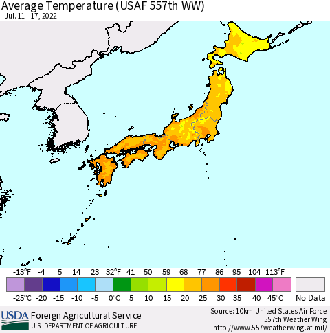 Japan Average Temperature (USAF 557th WW) Thematic Map For 7/11/2022 - 7/17/2022