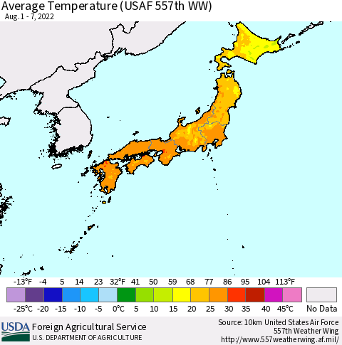 Japan Average Temperature (USAF 557th WW) Thematic Map For 8/1/2022 - 8/7/2022