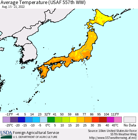 Japan Average Temperature (USAF 557th WW) Thematic Map For 8/15/2022 - 8/21/2022