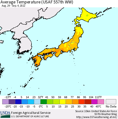 Japan Average Temperature (USAF 557th WW) Thematic Map For 8/29/2022 - 9/4/2022